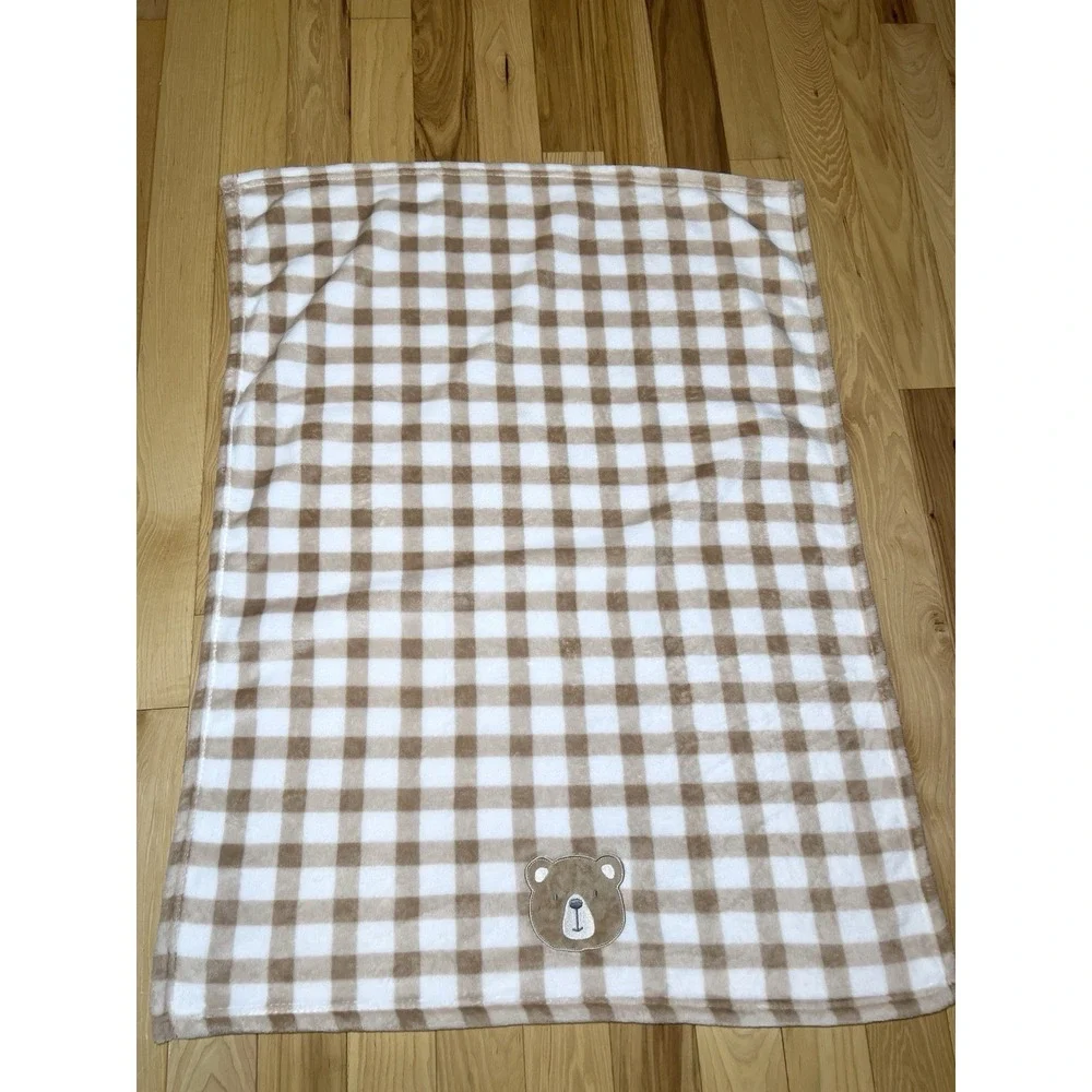 BLANKET PLUSH - LITTLE & LOVED BOYS Bear Plaid Gingham Brown